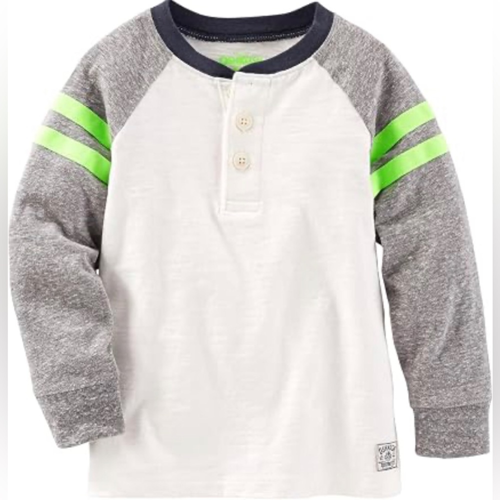 Boys White & Gray Long-Sleeve Henley with Neon Green Accent